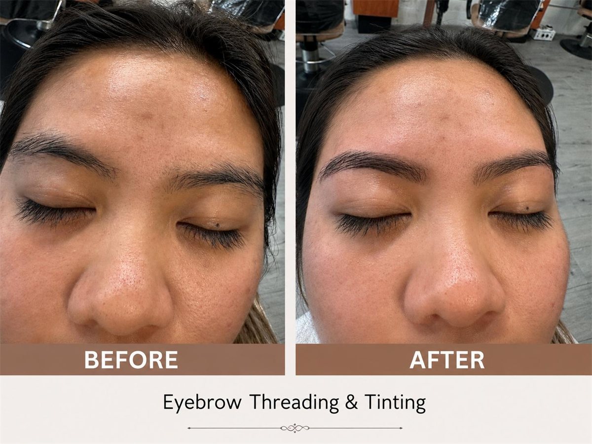Eyebrow threading and tinting — before and after